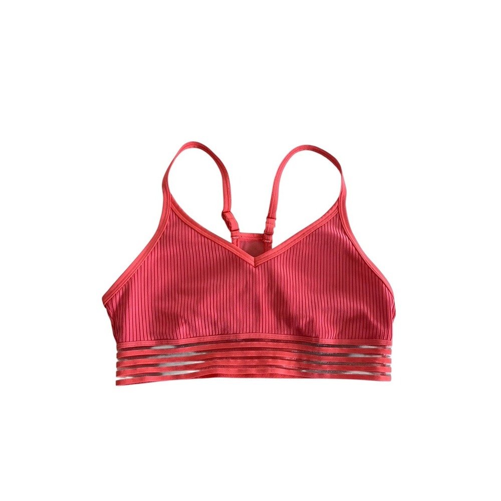 Victoria's Secret PINK Sport Ribbed Strappy Sports‎ Bra Pink Mesh Band Small